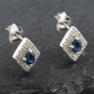 Pre-Owned White Gold 0.45ct Sapphire & 0.08ct Diamond Marquise Shaped Stud Earrings 43171076