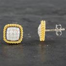 Pre-Owned 14ct Two Colour Gold 0.60ct Brilliant Cut Diamond Cushion Shape Stud Earrings 431715525
