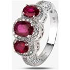 Pre-Owned 18ct White Gold 1.60ct Ruby & 0.55ct Diamond Triple Cluster Ring 4328034