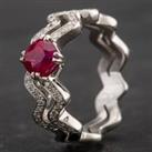 Pre-Owned 18ct White Gold Wave Set 1.45ct Ruby & 0.49ct Diamond Dress Ring 4335128