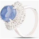 Pre-Owned Platinum 9.94ct Oval Star Sapphire & 0.88ct Brilliant Cut Diamond Cluster Ring 4336101