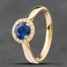 Pre-Owned 14ct Yellow Gold Sapphire & Brilliant Cut Diamond Round Halo Cluster Ring 43361024