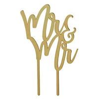 Mr & Mrs Cake Topper - Wooden - 20cm x 12.5cm - Gold - Wedding Cake Accessories - Hen Party Accessories