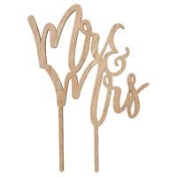 Mr & Mrs Cake Topper - Wooden - 20cm x 12.5cm - Gold - Wedding Cake Accessories - Hen Party Accessories