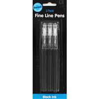 Black Fine Line Pen Set - Pack Of 3 - Works Premium Range - Back To School Stationery - Pens - Stationery Supplies