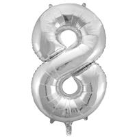 Number 8 Helium Balloon - 34 Inches - Silver - Birthday Balloons - Helium Balloons - Number Balloons - Party & Celebration Decorations