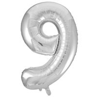 Number 9 Helium Balloon - 34 Inches - Silver - Birthday Balloons - Helium Balloons - Number Balloons - Party & Celebration Decorations