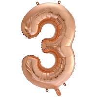Number 3 Helium Balloon - 34 Inches - Rose Gold - Birthday Balloons - Helium Balloons - Number Balloons - Party & Celebration Decorations