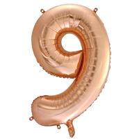 Number 9 Helium Balloon - 34 Inches - Rose Gold - Birthday Balloons - Helium Balloons - Number Balloons - Party & Celebration Decorations