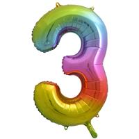 Number 3 Helium Balloon - 34 Inches - Rainbow - Birthday Balloons - Helium Balloons - Number Balloons - Party & Celebration Decorations
