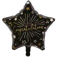 Congratulations Star Helium Balloon - 19 Inches - Star - Black - Occasion Balloons - Helium Balloons -Shaped Balloons Party & Celebration Decorations