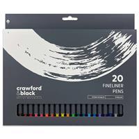 Crawford & Black Finerliner Pens - Pack Of 20 - Back To School Stationery - Pens - Stationery Supplies