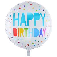 Happy Birthday Helium Balloon - 31 Inches - Circle - White - Birthday Balloons - Helium Balloons - Shaped Balloons - Party & Celebration Decorations