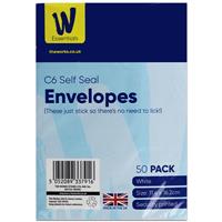 C6 White Self Seal Envelopes - Pack Of 50 - Works Essentials - Back To School Stationery - Office Stationery - Stationery Supplies