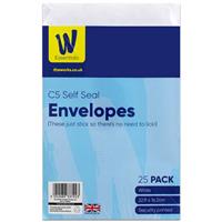 C5 White Self Seal Envelopes - Pack of 25 - Works Essentials - Back To School Stationery - Office Stationery - Stationery Supplies