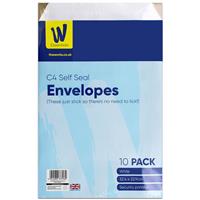 C4 White Self Seal Envelopes - Pack Of 10 - Works Essentials - Back To School Stationery - Office Stationery - Stationery Supplies