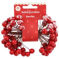 Frosted Red Berries - Pack Of 80 - Christmas Embellishments - Christmas Crafts