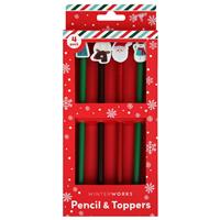 Christmas Pencils & Toppers - Pack Of 4 - Pencils - Seasonal Stationery - Kids Stationery Supplies