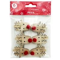 Wooden Festive Reindeer Pegs: Pack of 6