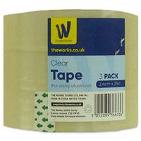 Works Essentials Clear Tape - Pack Of 3 - Packaging & Adhesive - Stationery Supplies