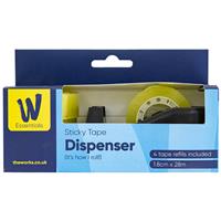 Works Essentials Sticky Tape Dispenser - Pack of 4 Rolls - Packaging & Adhesive - Stationery Supplies