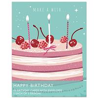 Make A Wish Happy Birthday Notecards - Pack Of 10 - Notecards & Envelopes - For Birthdays - Greeting Cards