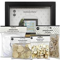 Black Box Frame Bundle: 15 x 15cm - 5 Piece Set - Picture Frame, Wooden Embellishments & Sticky Pads - Make & Create - Craft Activities