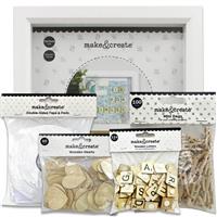 White Box Frame Bundle: 15 x 15cm - 5 Piece Set - Picture Frame, Wooden Embellishments & Sticky Pads - Make & Create - Craft Activities