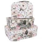 Grey Pink Floral Storage Suitcases: Set Of 3