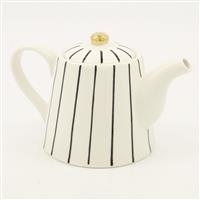 White & Black Striped Ceramic Teapot 1L