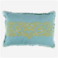 Teal Embroidered Canvas Cushion 55x40cm