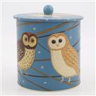 Blue Reusable Owls Biscuit Barrel 20x17cm