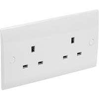 Axiom Low Profile Unswitched Socket 2 Gang in White Plastic