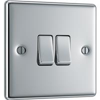 BG Polished Switch 2 Gang 2 Way 20A-16AX in Chrome Steel