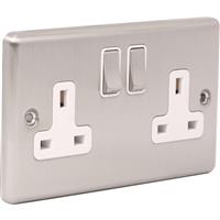 Wessex Electrical Wessex Brushed Stainless Steel 13A DP Switched Socket 2 Gang in Silver