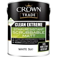 Crown Trade Clean Extreme Scrubbable Matt Emulsion Paint 5L in White