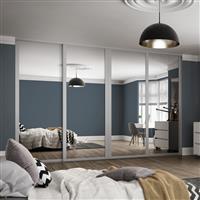 Spacepro Shaker 4 Door Sliding Wardrobe Kit Dove framed Mirror 2290 x 2260mm in Grey Steel/Glass