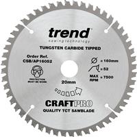 Trend Craft Circular Saw Blade 160 x 52T x 20mm CSB/AP16052 Plastic
