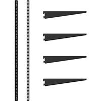 Rothley Matt Twin Slot Shelving Kit 1220mm Uprights (x2) & 220mm Brackets (x4) in Black Steel