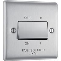 BG Nexus Metal Brushed Steel 10A Triple Pole Fan Isolator Switch 1 Gang in Silver Plastic