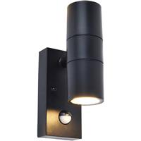 Lutec Coastal Outdoor Up & Down Wall Light IP44 2 x GU10 PIR in Black Polycarbonate