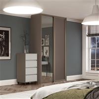 Spacepro Shaker 2 Door Sliding Wardrobe Kit Stone and Mirror 1449 x 2260mm in Grey Steel/MFC/Glass