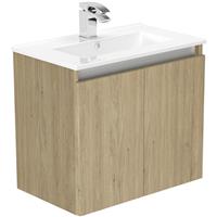 Newland Double Door Slimline Wall Hung Vanity Unit With Basin Natural 600mm in Oak MFC