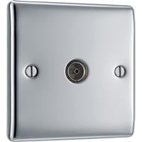 BG Nexus Metal Polished Single Socket For TV or FM Co-Axial Aerial Connection 1 Gang in Chrome Plastic