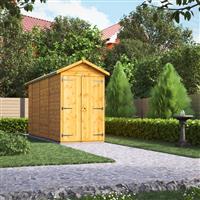 Power Windowless Apex Shed 14' x 4' - Double Door in Natural Timber