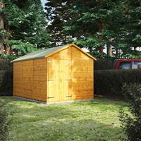 Power Windowless Apex Shed 12' x 8' - Double Doors in Natural Timber