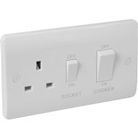 Scolmore Click Click Mode 45A DP Cooker Switch and Socket in White Plastic