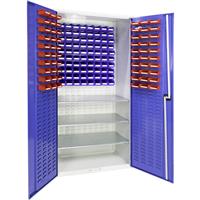 Barton Louvred Panel Cabinet with 3 Shelves & Bins 2000 x 1015 x 430mm - 60 TC1 Red & 80 TC2 Blue Bins (140 Pk) Steel
