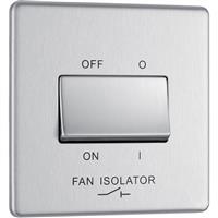 BG Screwless Flat Plate Brushed S/S 3 Pole Fan Isolator 10A in Silver Stainless Steel