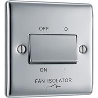 BG Nexus Metal Polished 10A Triple Pole Fan Isolator Switch 1 Gang in Chrome Plastic